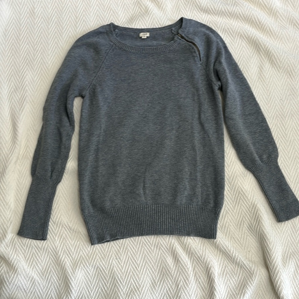 J. crew Factory Ribbed Gray Sweater w/ Zipper Detail Size XS